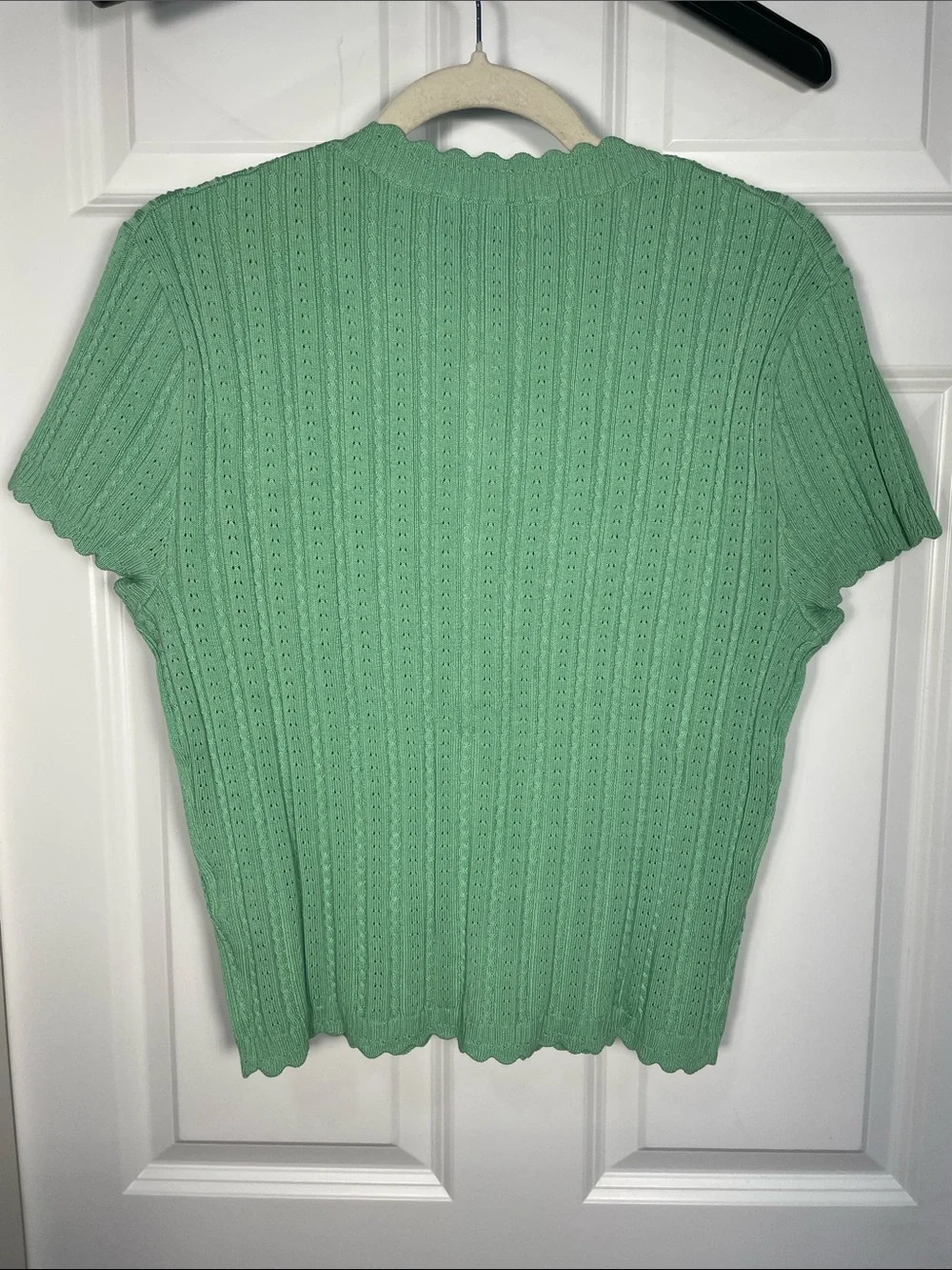 J. Crew Jackie Pointelle Cardigan Large Matcha Macaron Green Short Sleeve